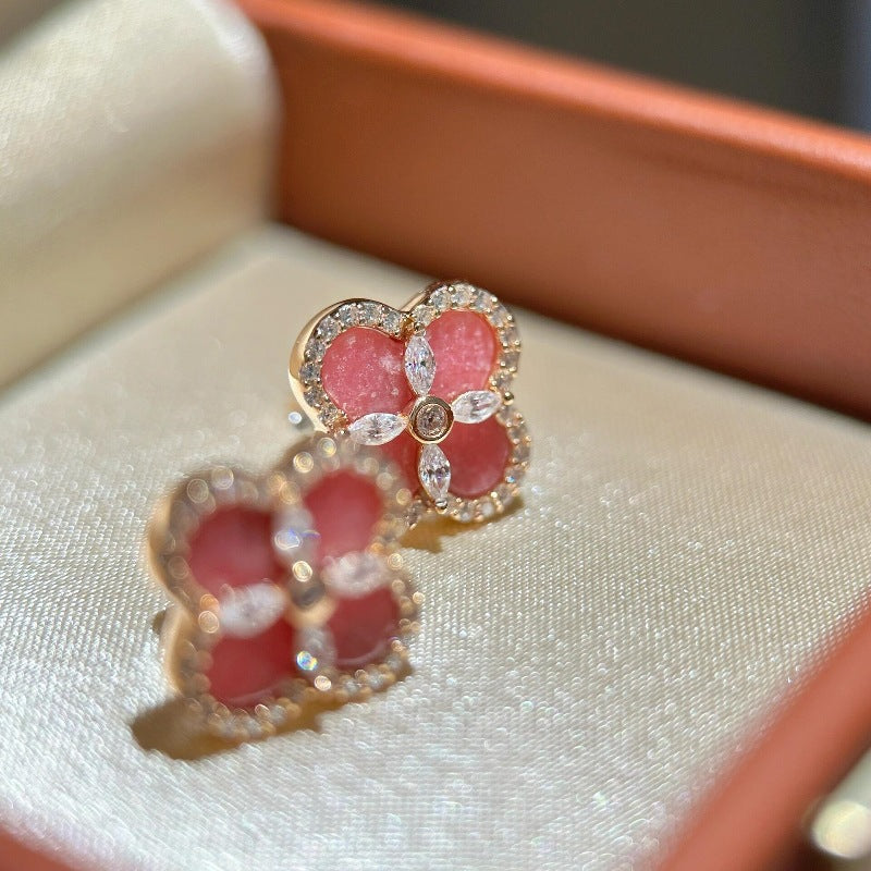 Vintage Sparkling Diamond Four-Leaf Clover Bracelet, Necklace, and Earrings