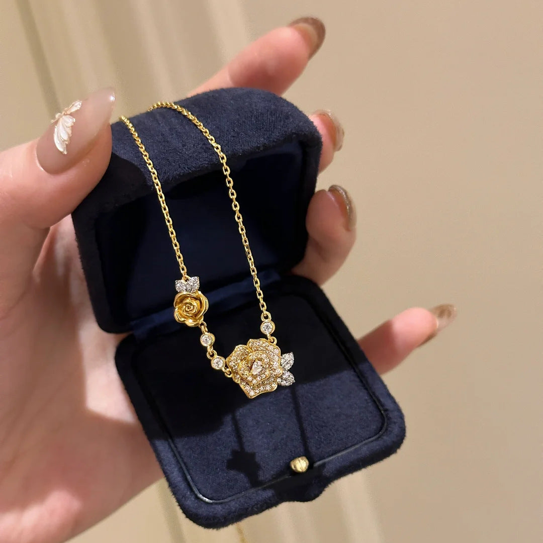 Vintage diamond-encrusted rose necklace, ring and bracelet