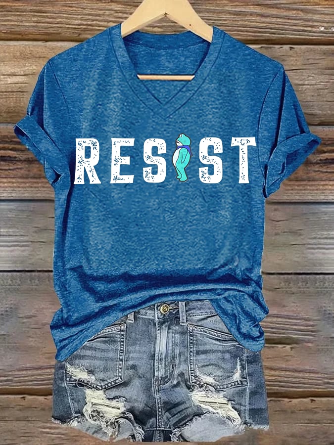 V-neck Women's Portland Frog resist Print T-Shirt