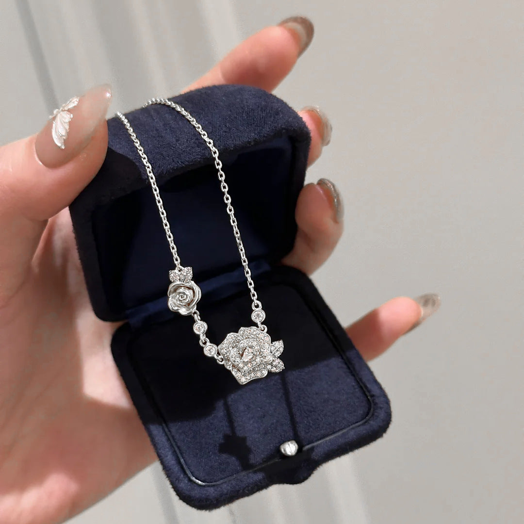 Vintage diamond-encrusted rose necklace, ring and bracelet