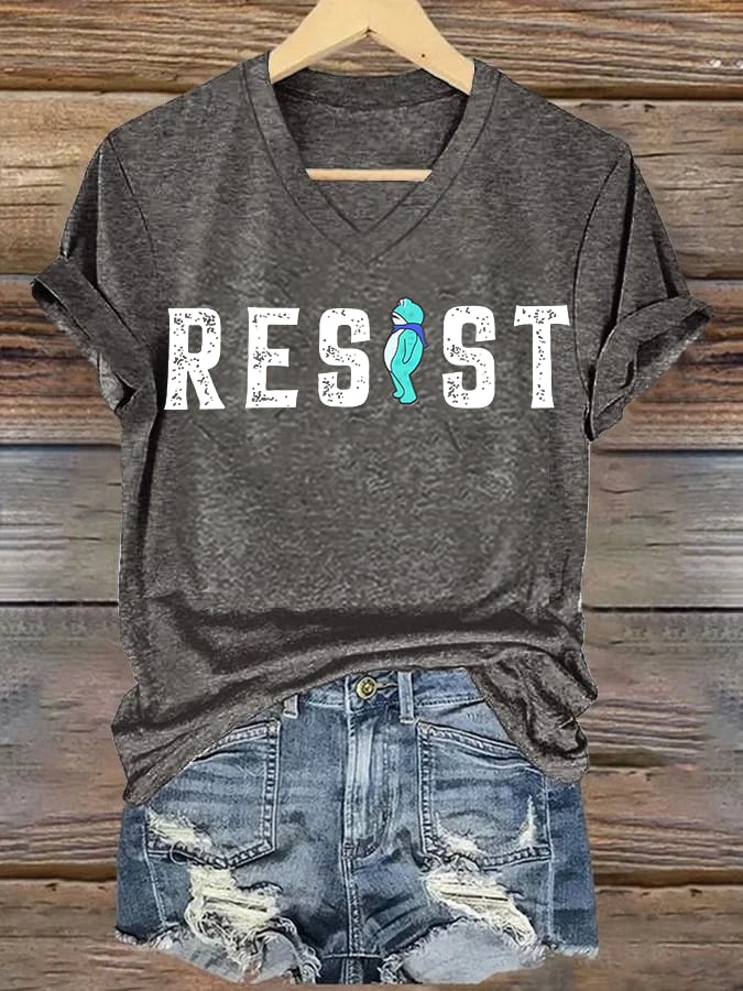 V-neck Women's Portland Frog resist Print T-Shirt