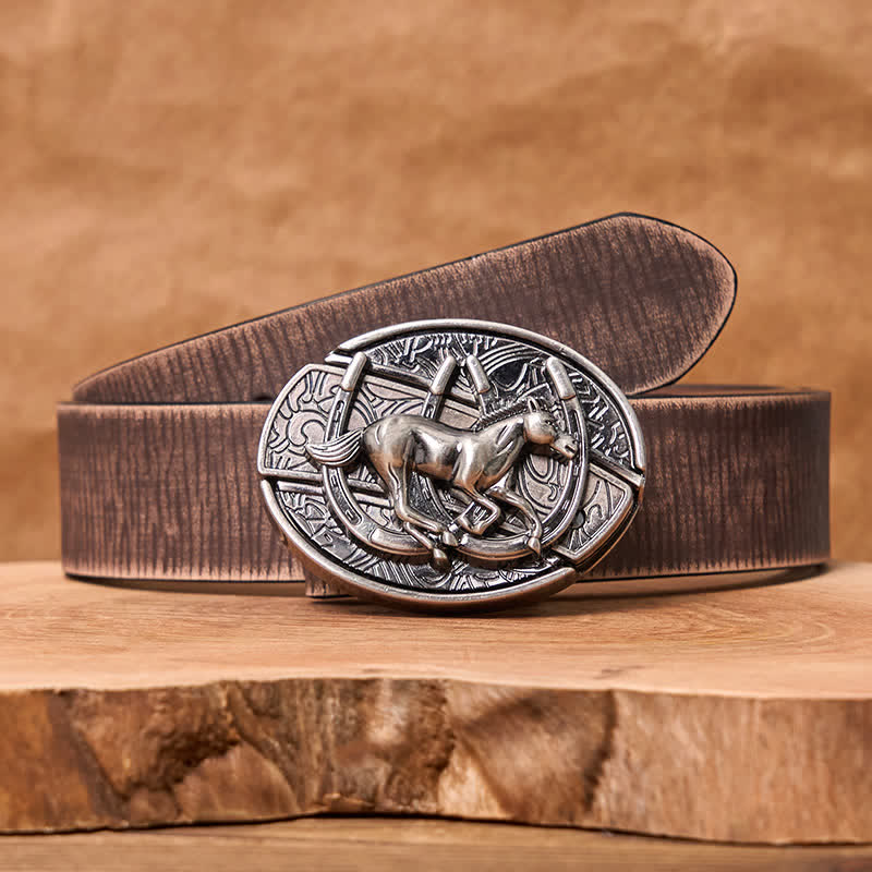 DIY Galloping Horse Hidden Folding Knife Leather Belt