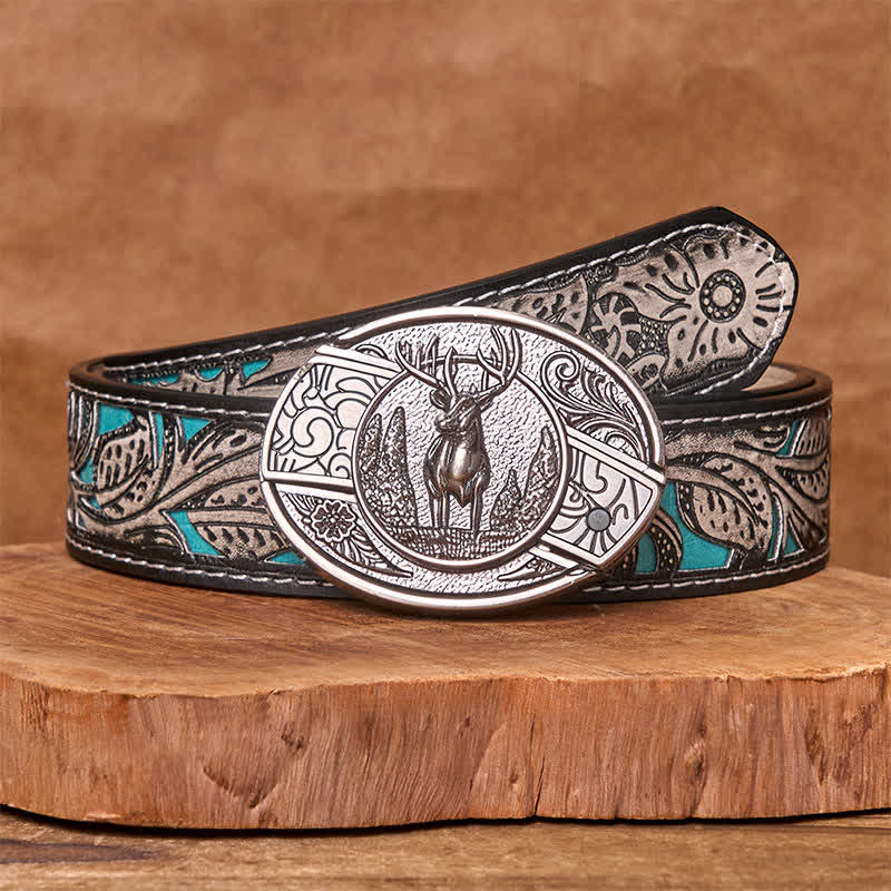 DIY Forest Deer Hidden Folding Knife Leather Belt