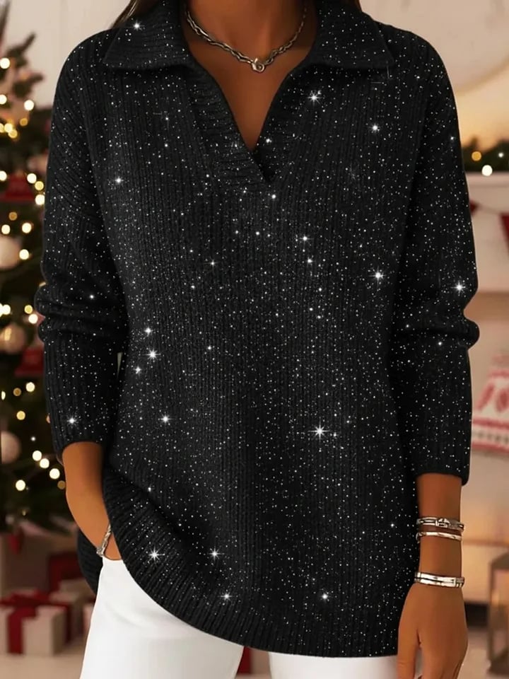 🎄 New Arrivals🔥Party Polo Collar Shiny Loose Sweater Top
