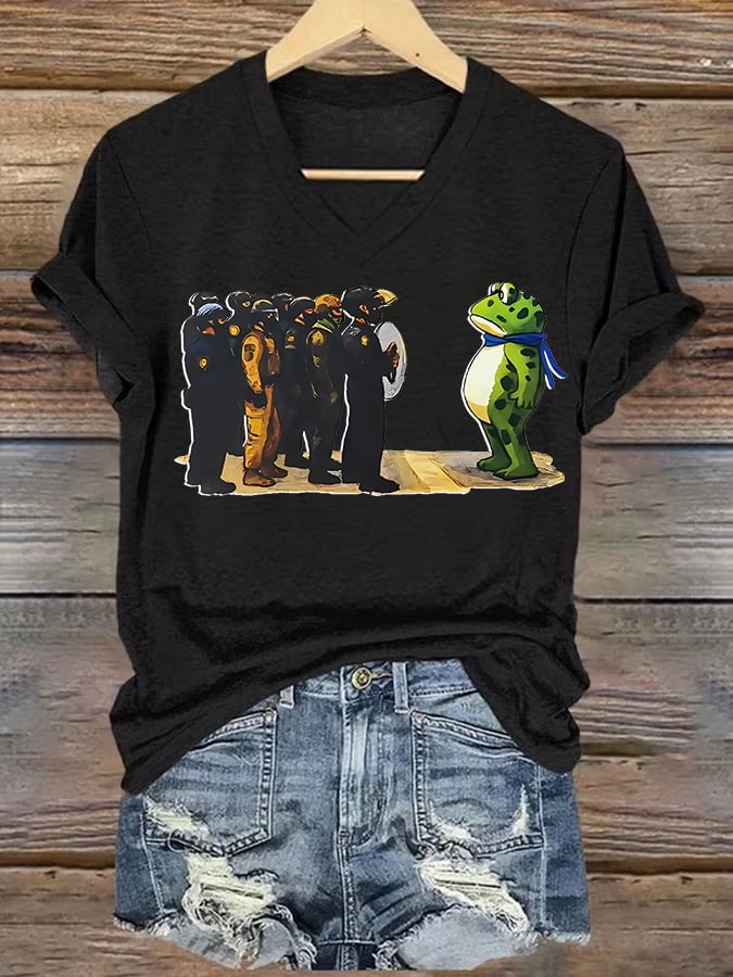 V-neck Women's Portland Frog print T-Shirt