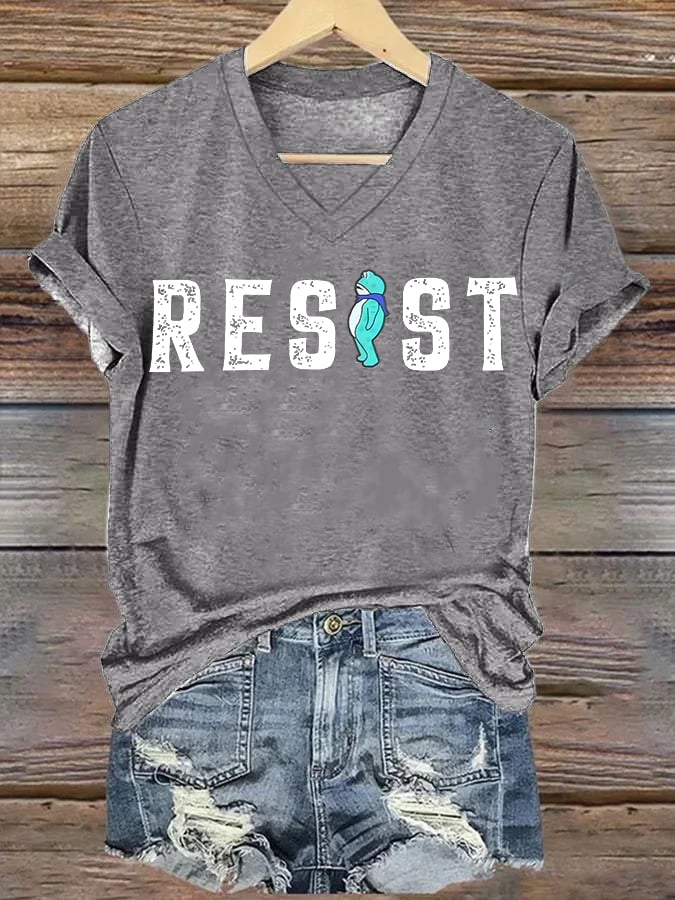 V-neck Women's Portland Frog resist Print T-Shirt