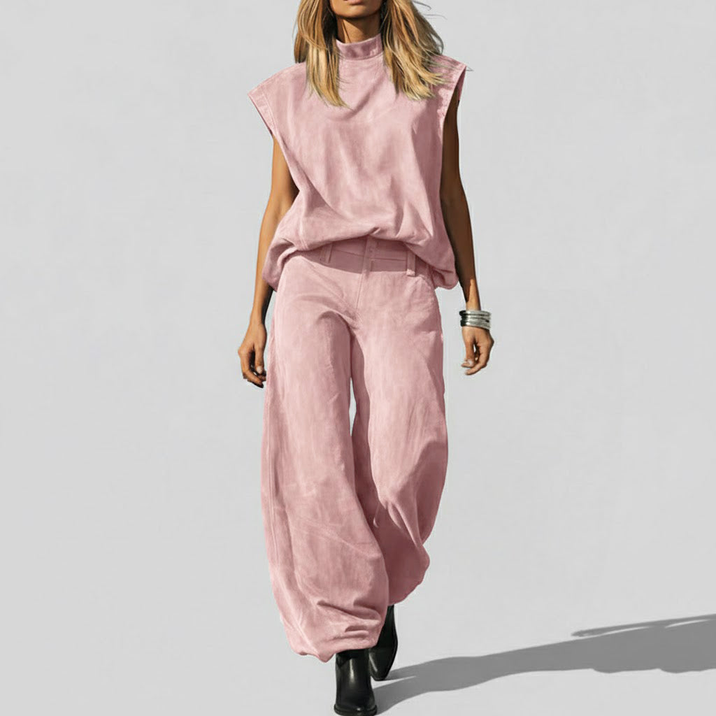 Women's Retro Mock Neck 2-Piece Set — Effortless Boho Chic