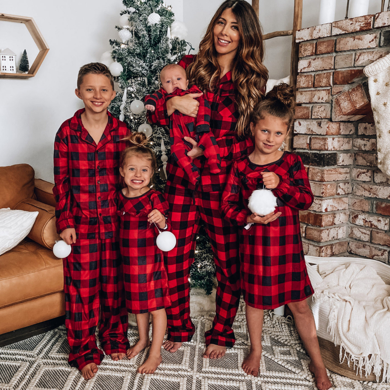 Buffalo Plaid Matching Family Christmas Pajamas-Dog Pajamas Included