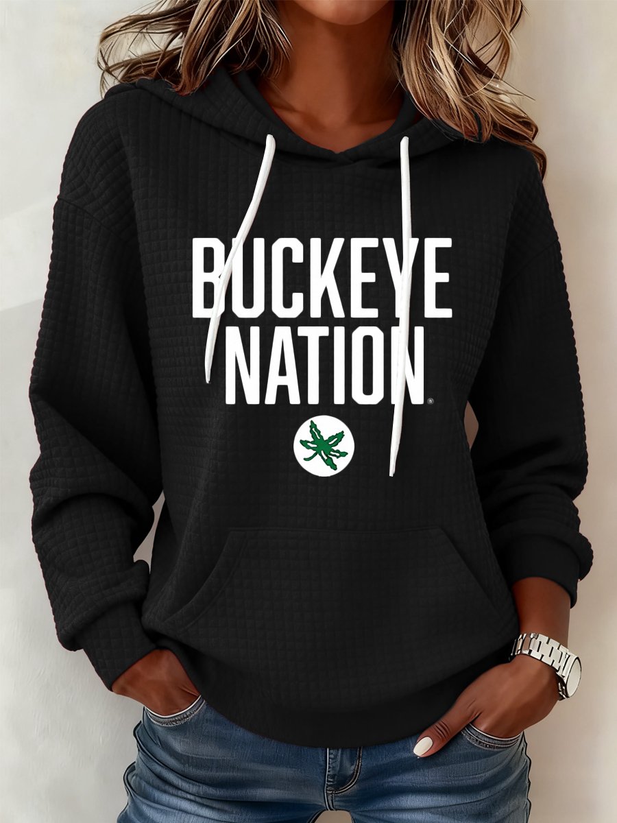 Women's Casual Rugby Print Hooded Sweatshirt