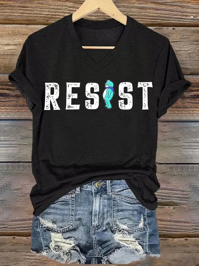V-neck Women's Portland Frog resist Print T-Shirt