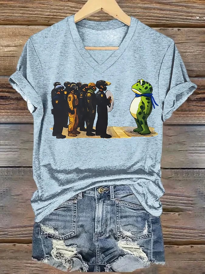 V-neck Women's Portland Frog print T-Shirt