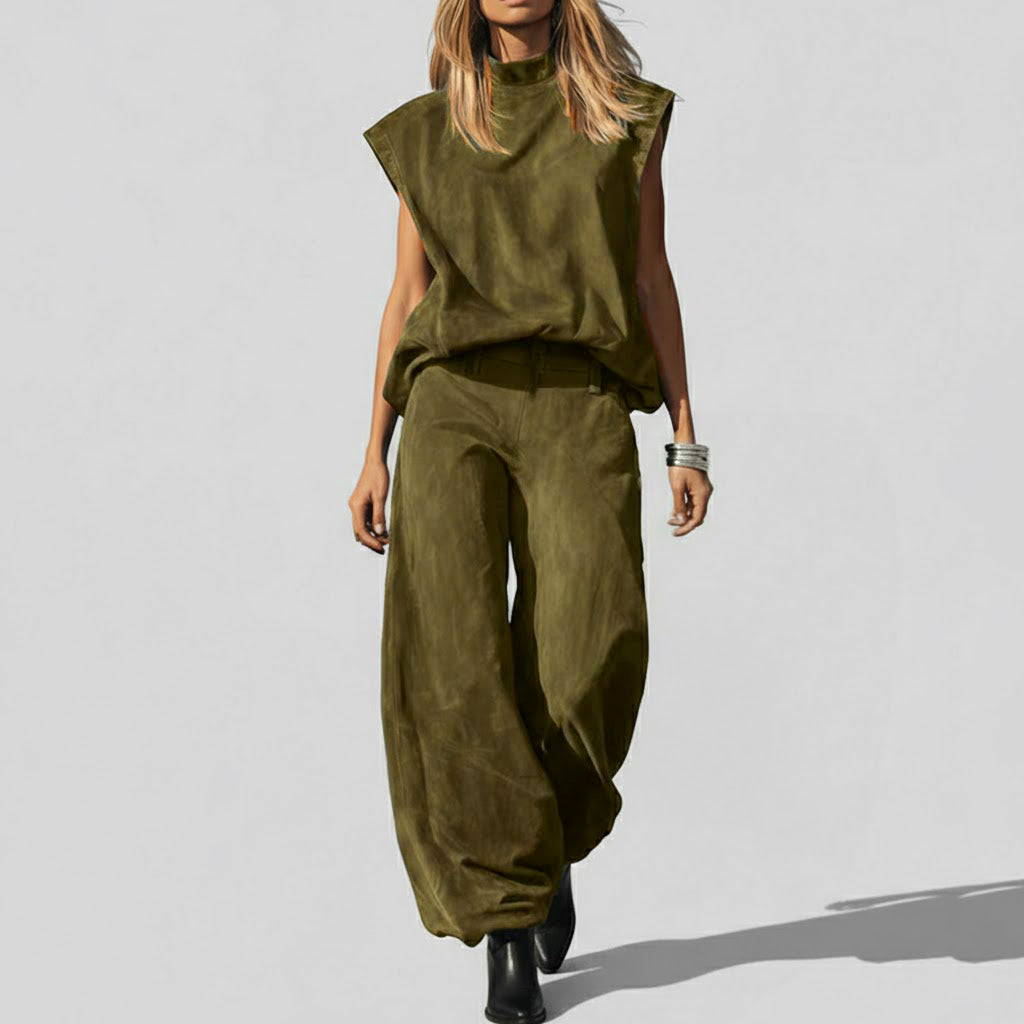 Women's Retro Mock Neck 2-Piece Set — Effortless Boho Chic