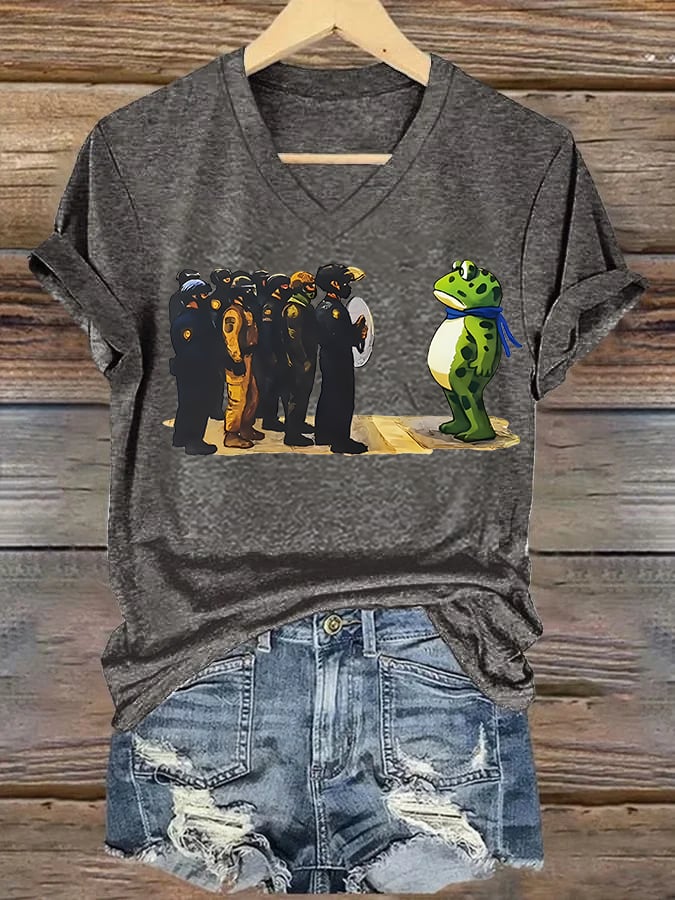 V-neck Women's Portland Frog print T-Shirt