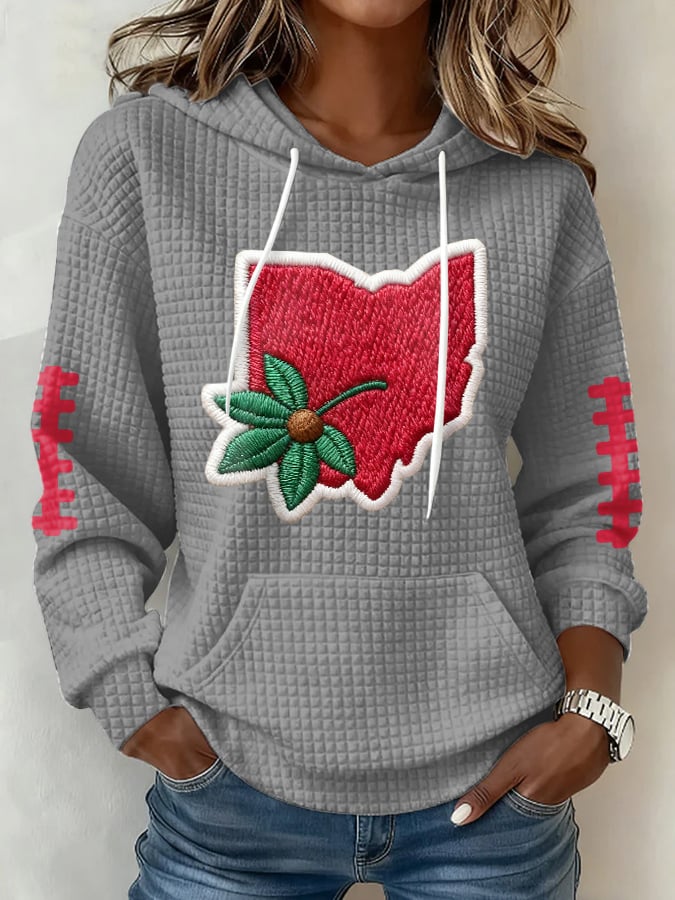 Women's Football Print Plaid Fabric Hooded Sweatshirt