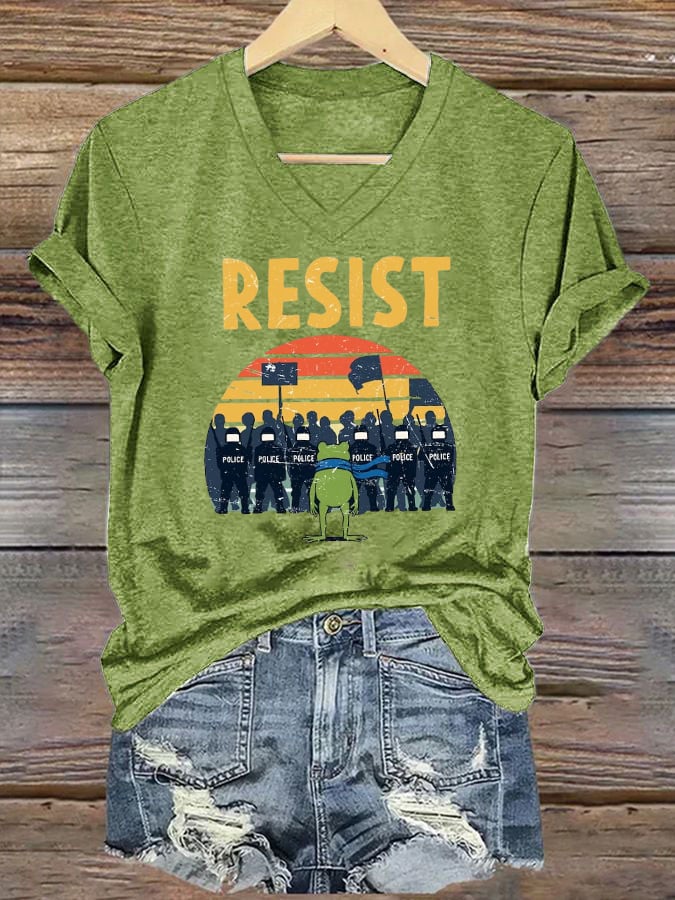 Women's FDT Portland Frog Protest Revolt Machine Print T-Shirt