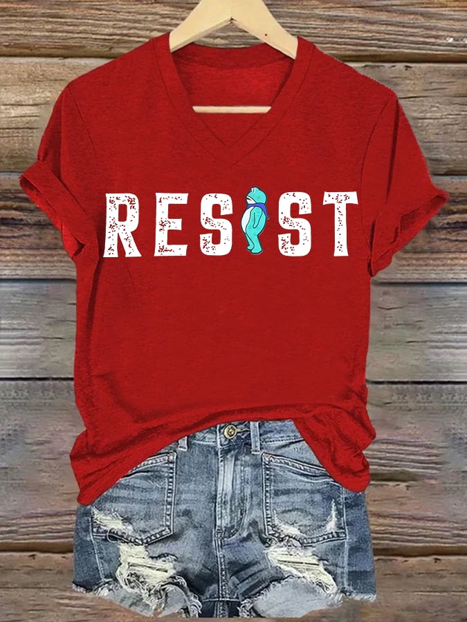 V-neck Women's Portland Frog resist Print T-Shirt