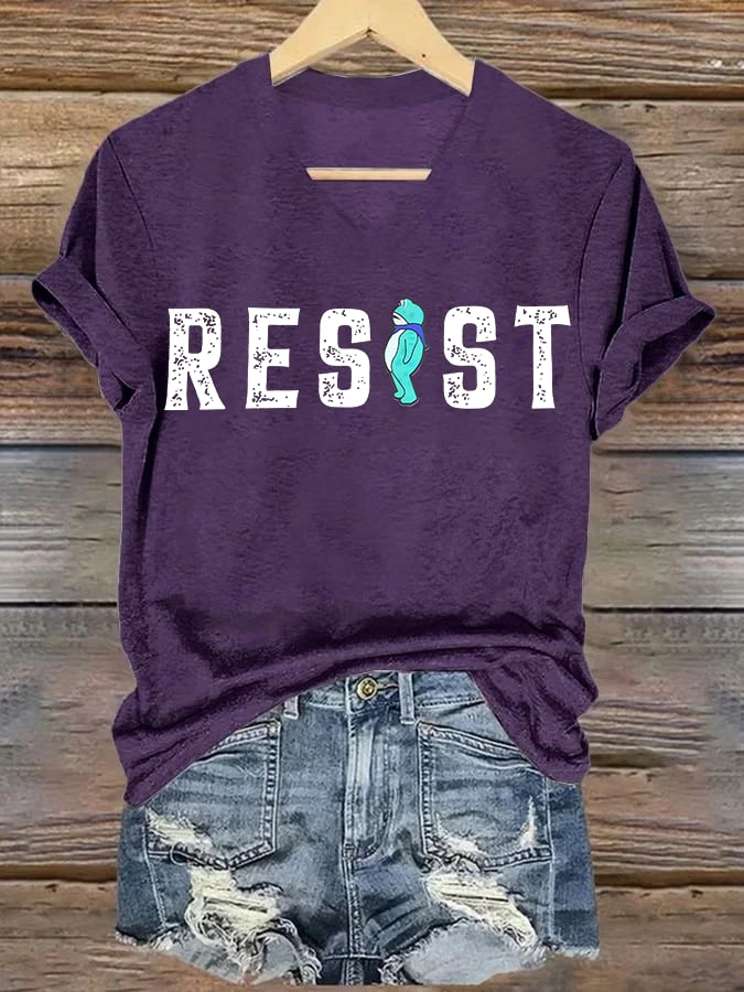 V-neck Women's Portland Frog resist Print T-Shirt