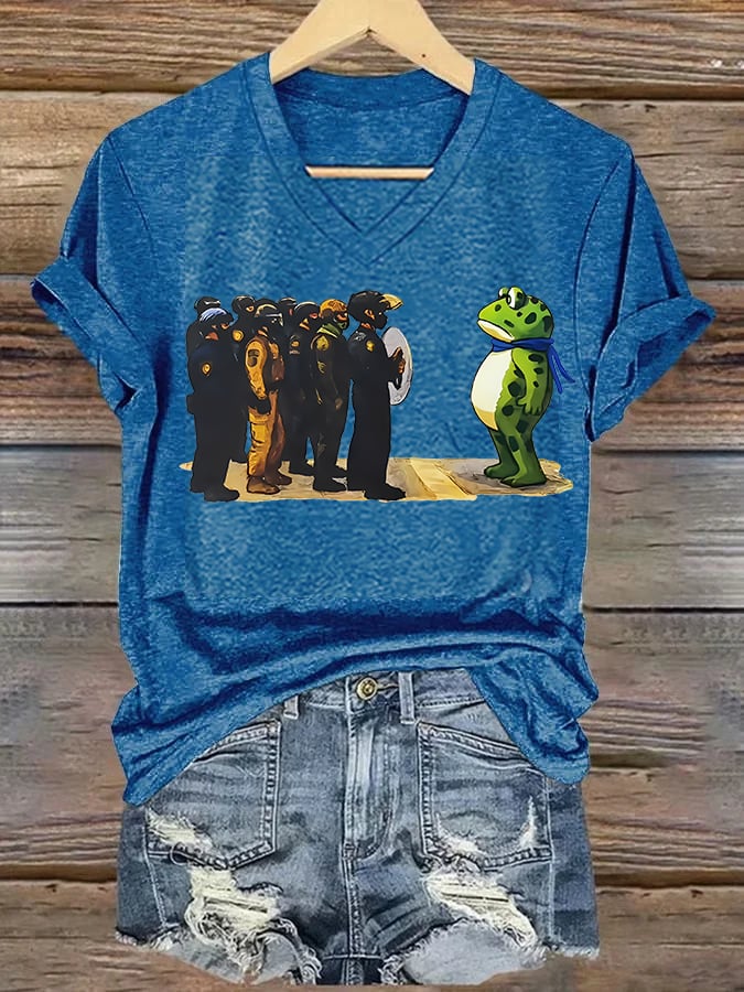V-neck Women's Portland Frog print T-Shirt