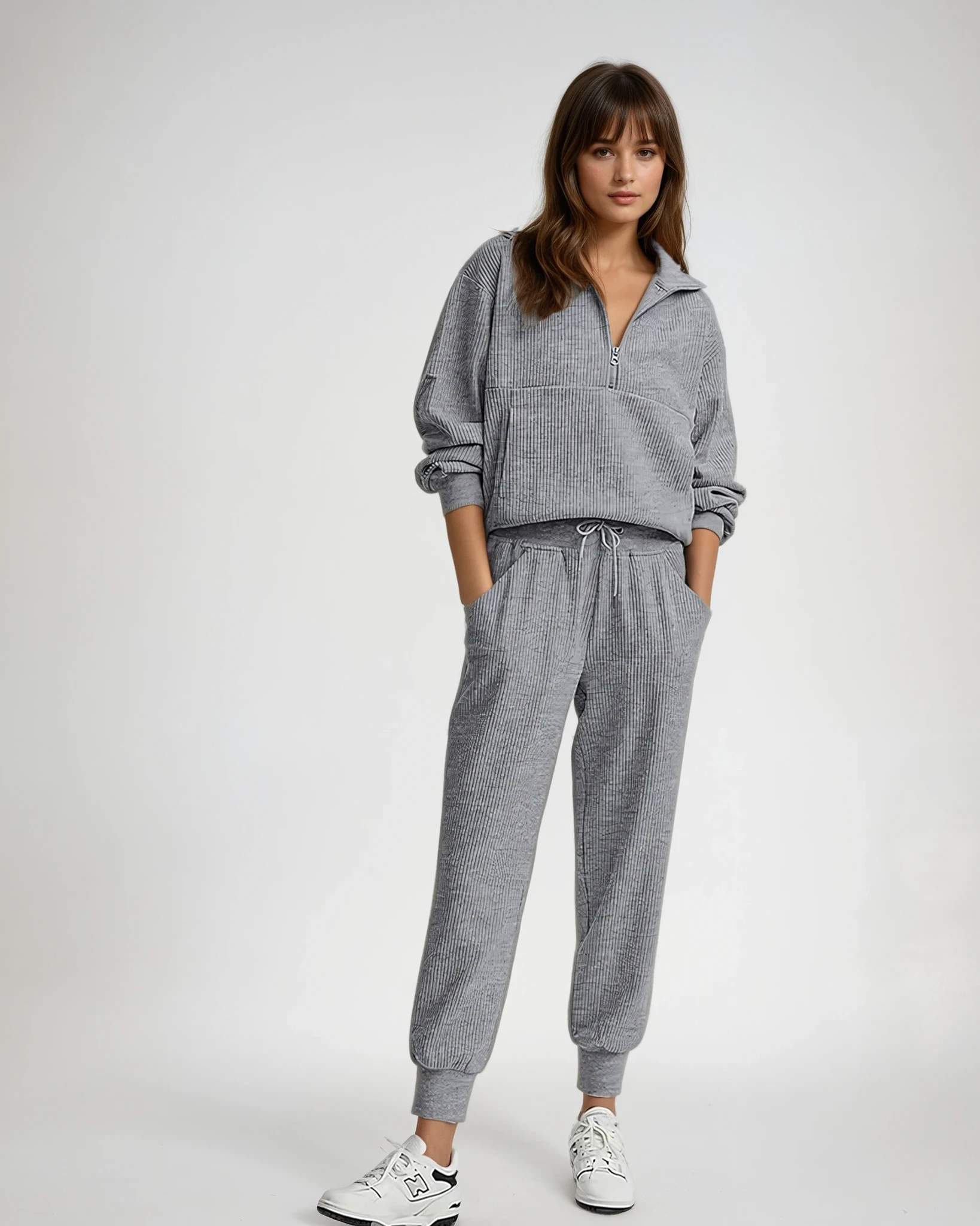 Cozy Ribbed Half-Zip Two-Piece Lounge Set — Effortless Comfort