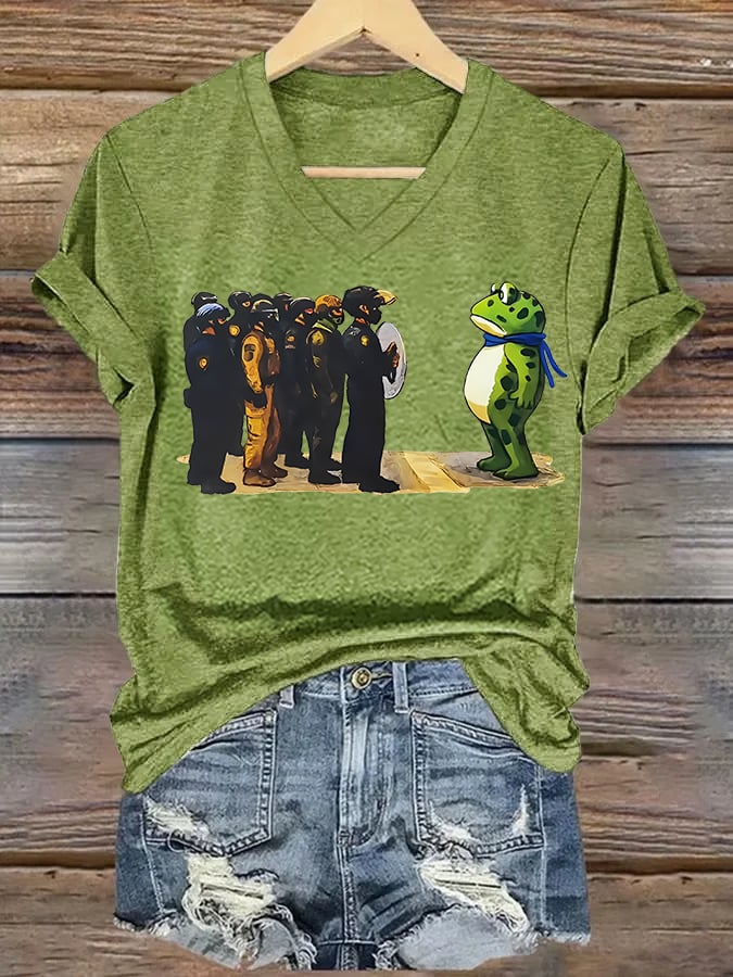 V-neck Women's Portland Frog print T-Shirt