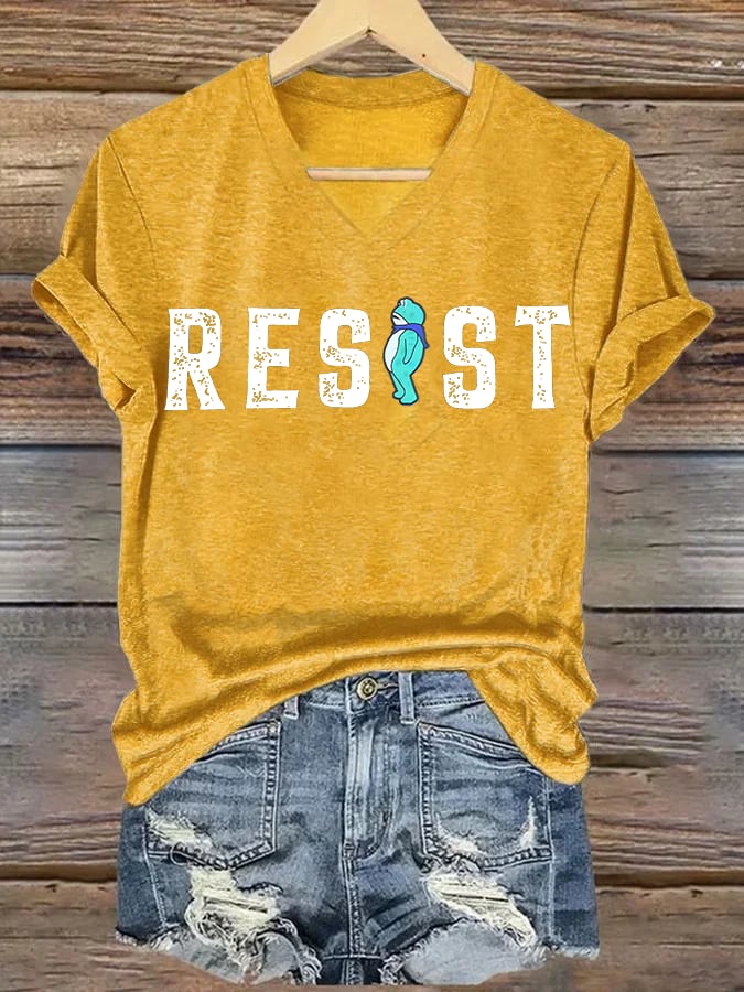 V-neck Women's Portland Frog resist Print T-Shirt