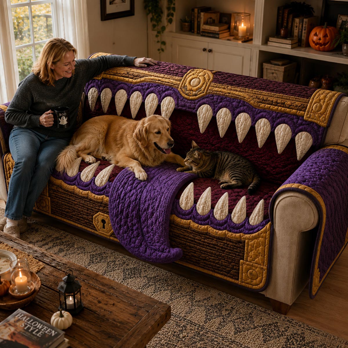 Treasure Chest Monster Quilted Sofa Cover