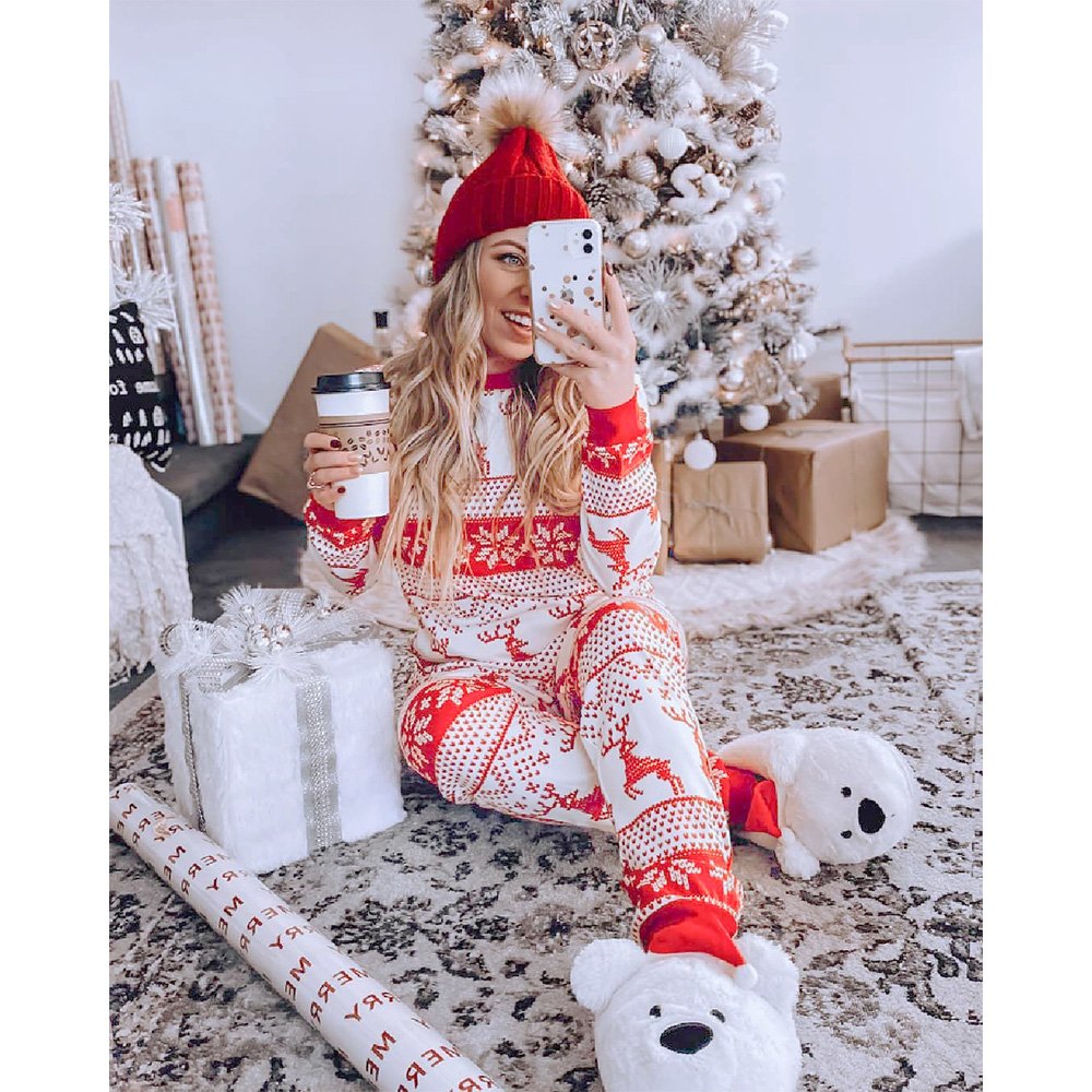 Reindeer Print Stitching Matching Family Christmas Pajamas