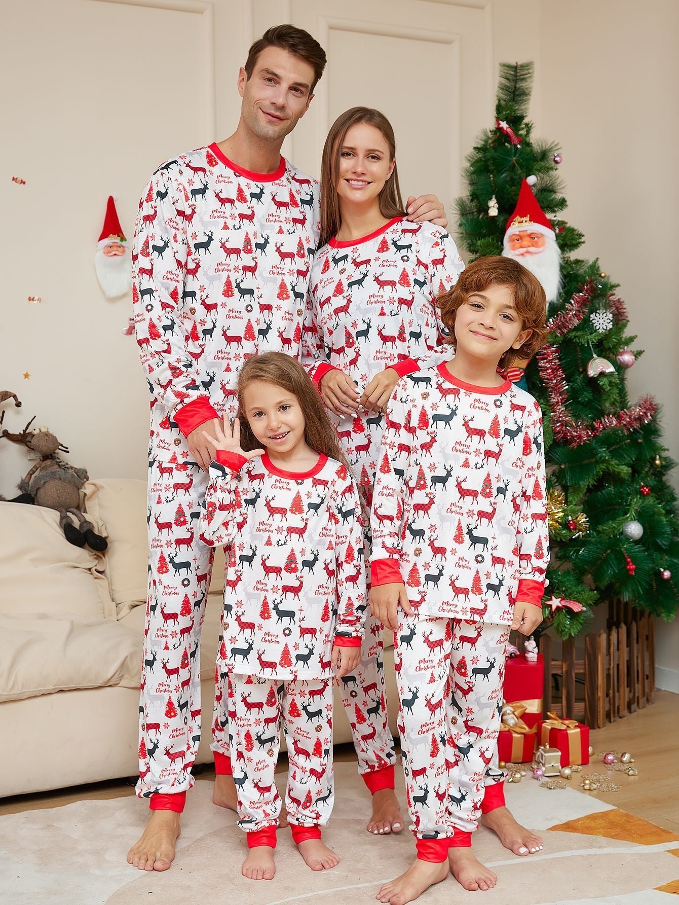 Christmas Reindeer Print Matching Family Christmas Pajamas | Adults, Kids & Dog Pajamas