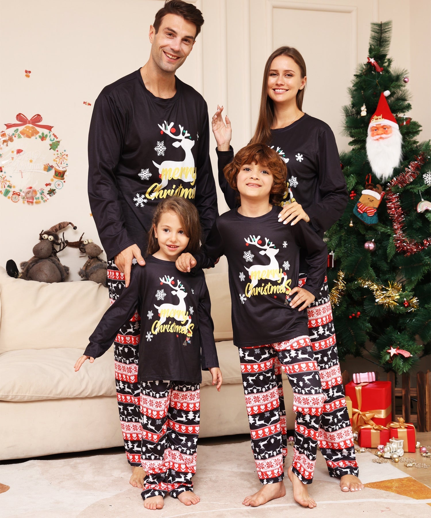 Black Reindeer Matching Family Christmas Pajamas-Dog Pajamas Included