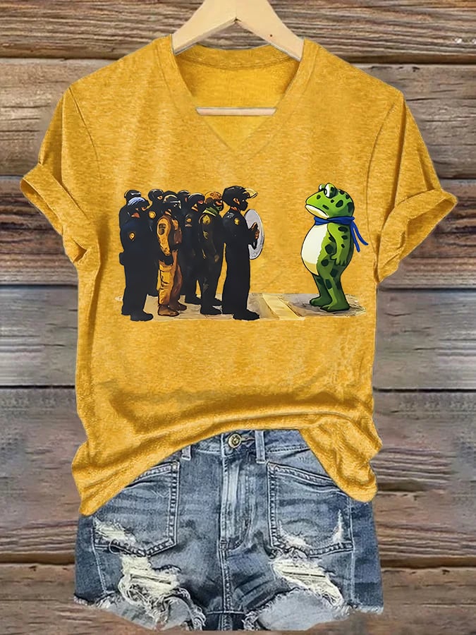 V-neck Women's Portland Frog print T-Shirt