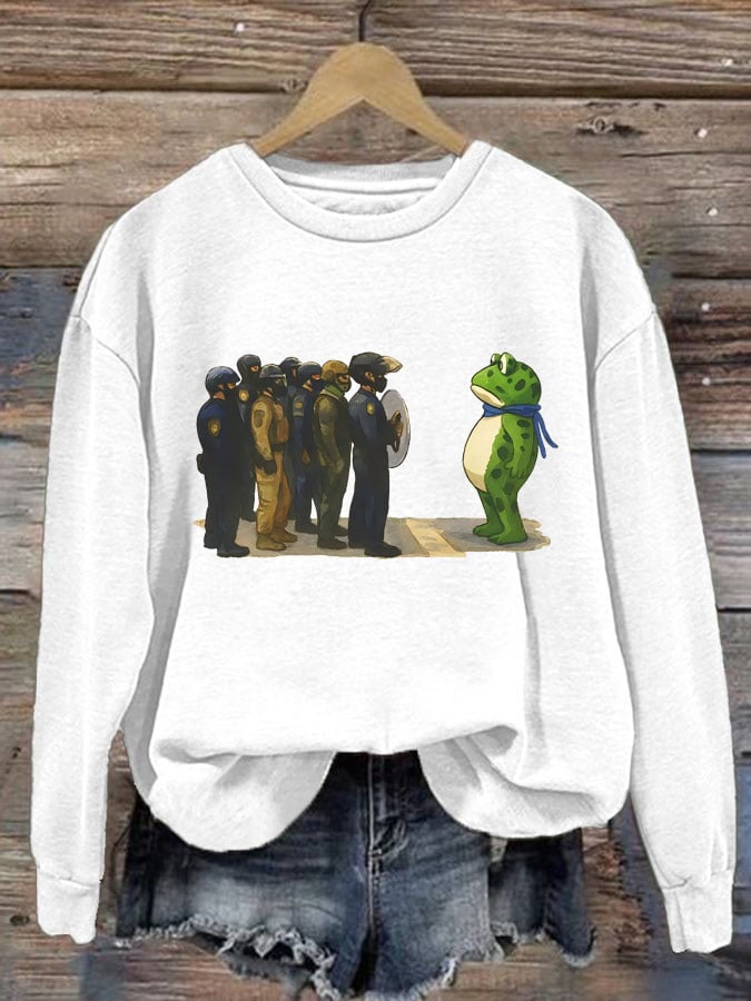 Women's Portland Frog Print Casual Sweatshirt