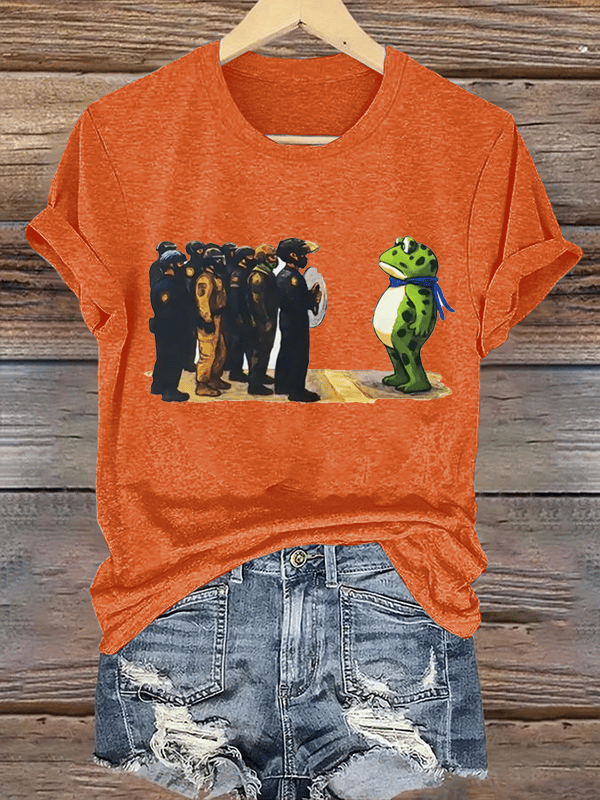 Women's Portland Frog Resist Printed Casual T-Shirt