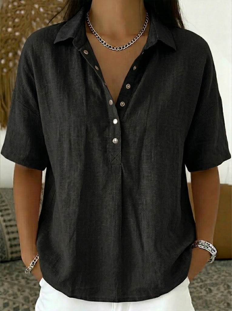 Women's Cotton Linen Polo Shirt – Casual Short Sleeve Summer Top