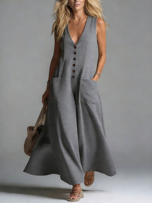 Women's deep V-neck maxi dress in Gray – front view