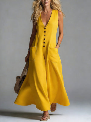 Women's deep V-neck maxi dress in Yellow – front view