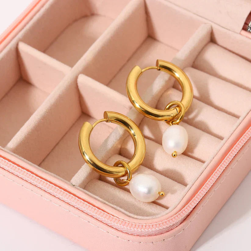 Golden Pearl Drop Earrings