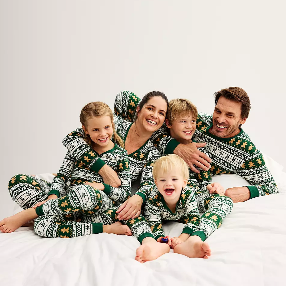 Green Gingerbread Matching Family Christmas Pajamas (Dog Pajamas Included)