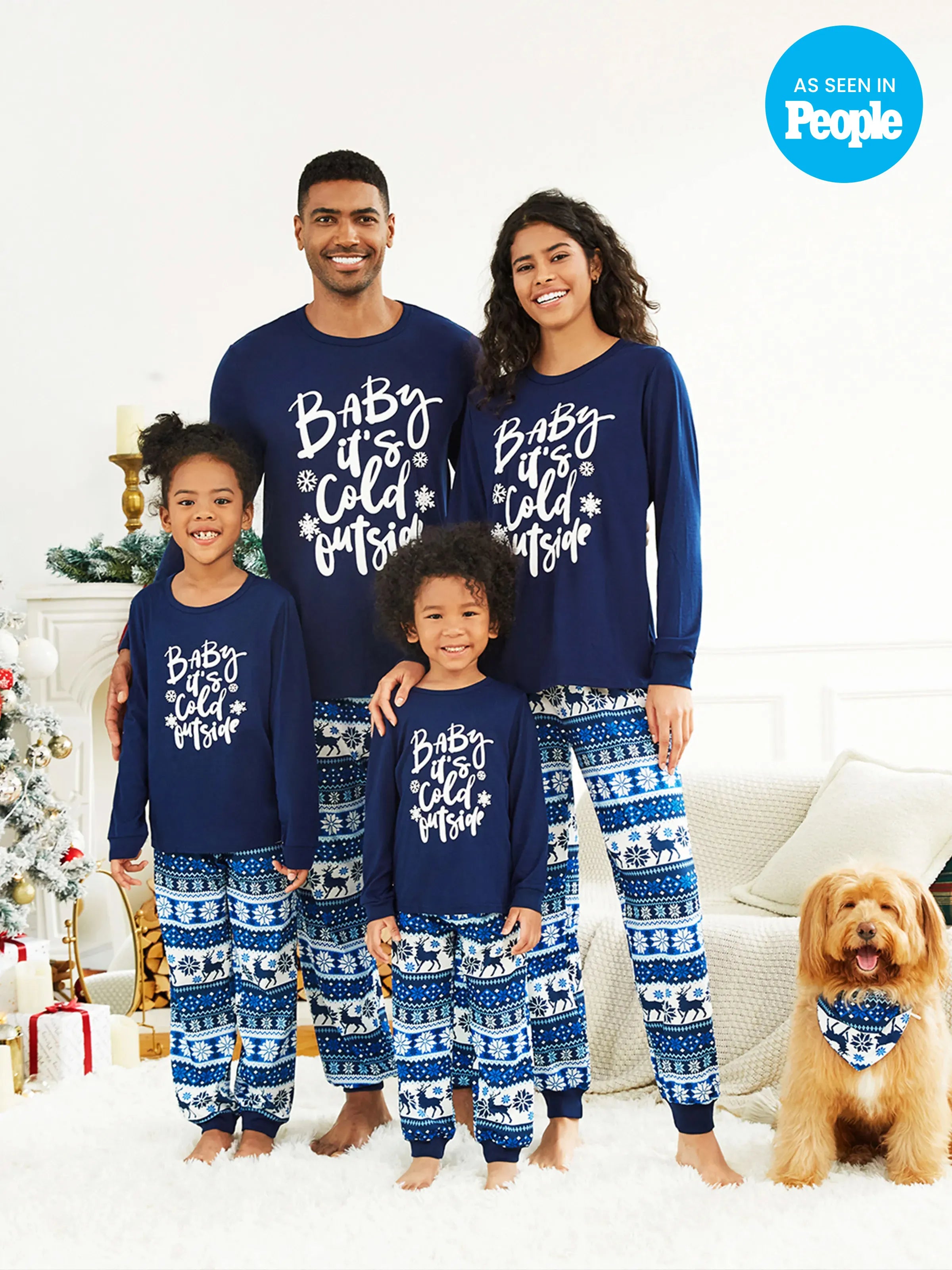 Mosaic Family Matching Letter Top Reindeer Pants Christmas Pajamas Sets with Christmas Socks Deep Blue