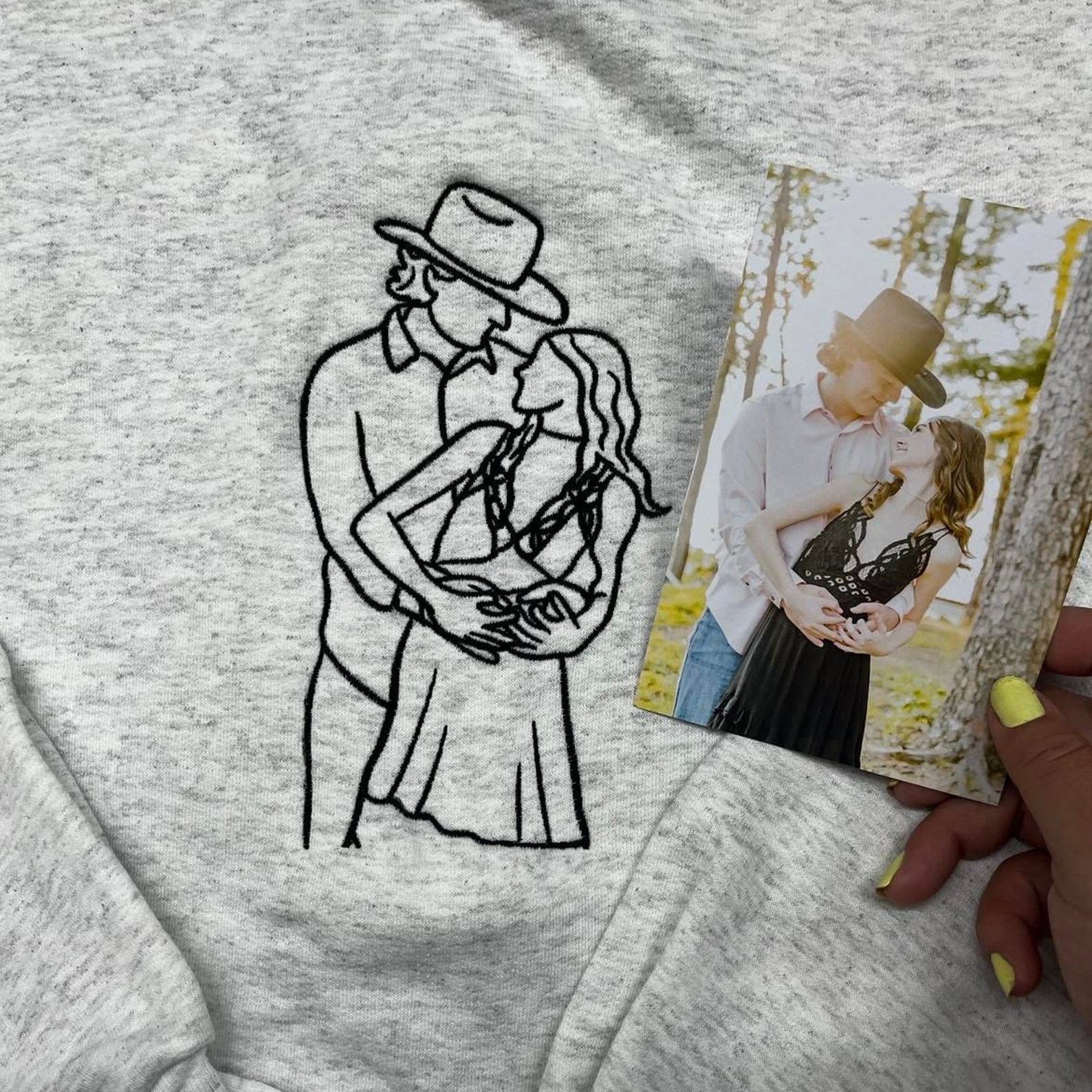 Custom Embroidered Sweatshirt Portrait Couple Family Gift