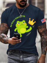 Men's No Kings Frog Printed Round Neck T-Shirt