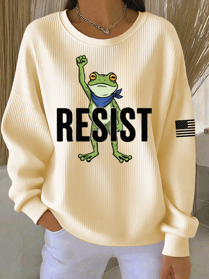 Women's FDT Print Knit Crew Neck Long Sleeve Top
