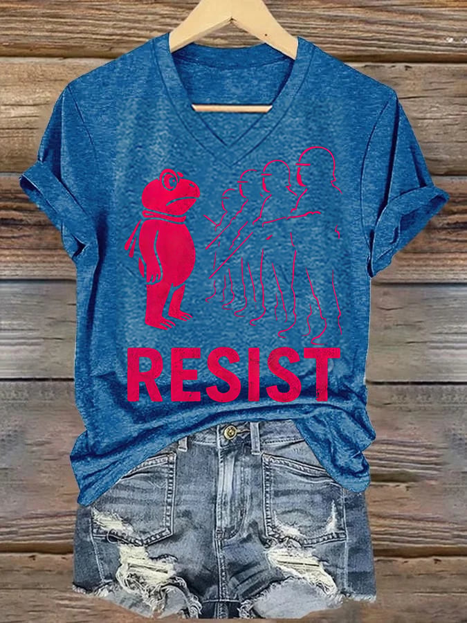 V-neck Women's Portland Frog resist Print T-Shirt