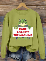 Women's Retro Hop Resist Frog Printed Round Neck Sweatshirt