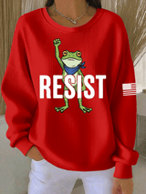 Women's FDT Print Knit Crew Neck Long Sleeve Top