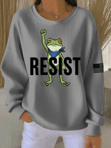 Women's FDT Print Knit Crew Neck Long Sleeve Top