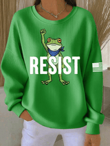 Women's FDT Print Knit Crew Neck Long Sleeve Top