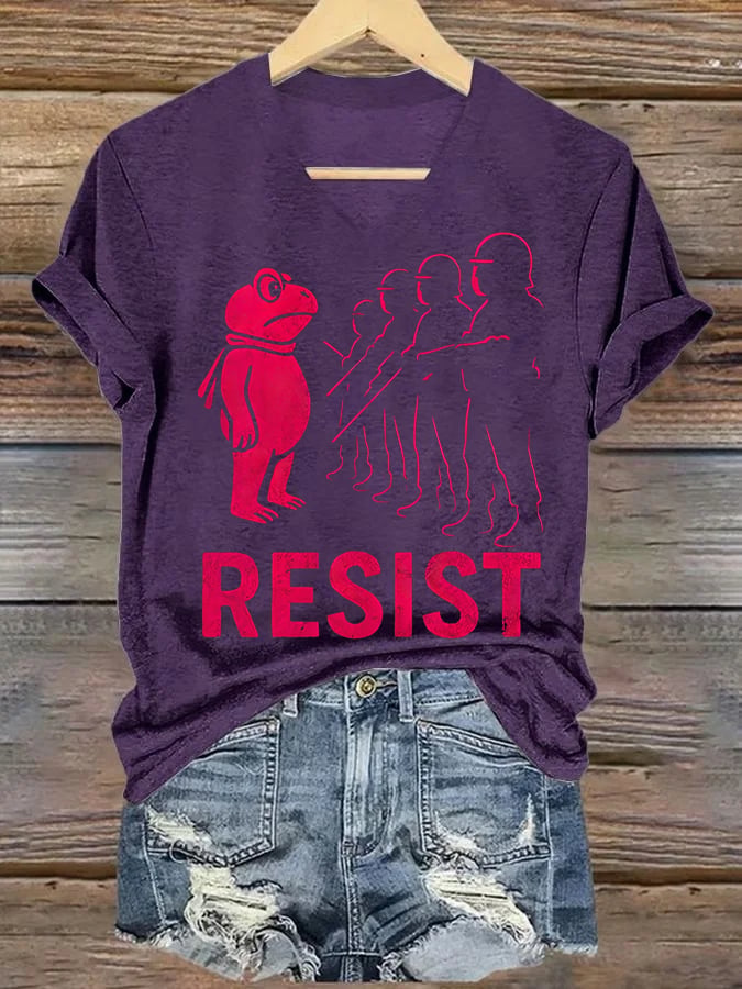 V-neck Women's Portland Frog resist Print T-Shirt