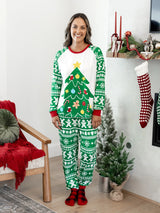 Christmas Matching Family Pajamas Set Gingerbread and Christmas Tree Print Green PJS with Christmas Socks Green