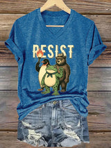 Women's FDT Portland Frog Protest Revolt Machine Print T-Shirt
