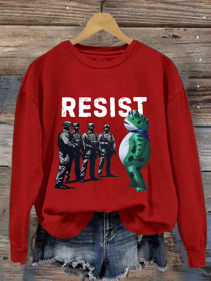 Women's Retro Resist Frog Printed Round Neck Sweatshirt